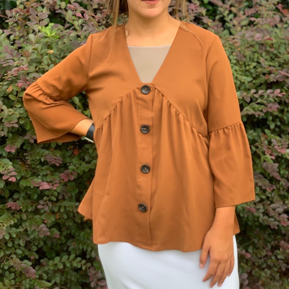 Ruffle Bell Sleeve Button Down Top